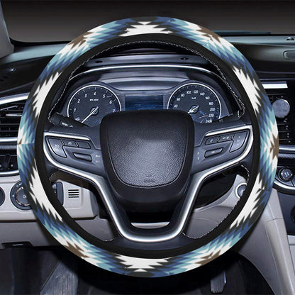 Navajo Dark Blue Print Pattern Steering Wheel Cover with Elastic Edge