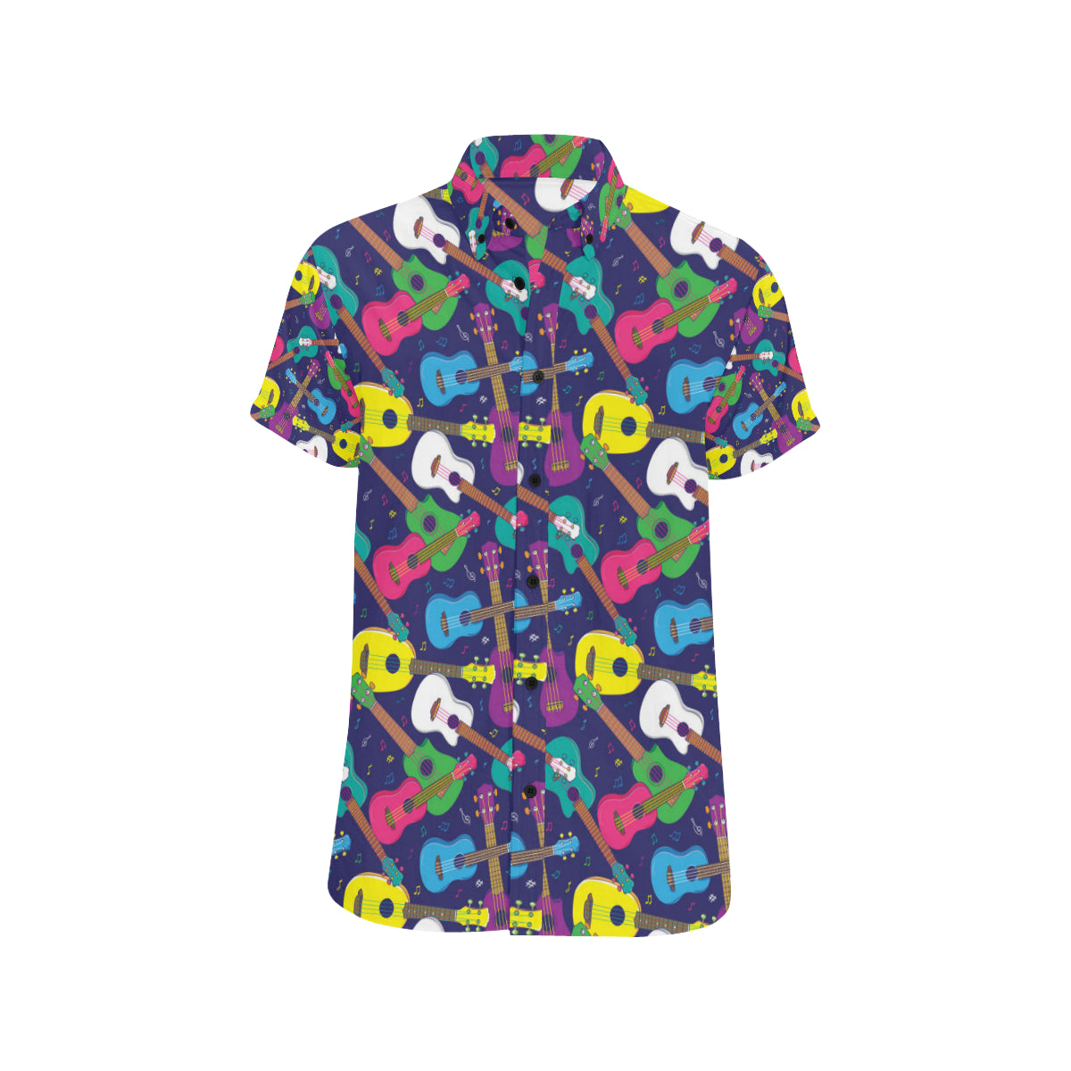 Ukulele Pattern Print Design 02 Men's Short Sleeve Button Up Shirt