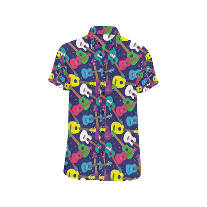 Ukulele Pattern Print Design 02 Men's Short Sleeve Button Up Shirt