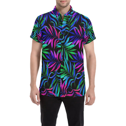 Tropical Flower Pattern Print Design TF010 Men's Short Sleeve Button Up Shirt