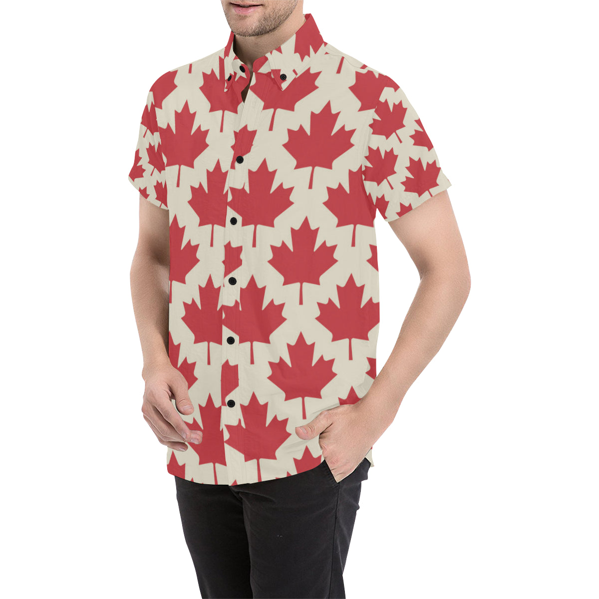 Maple Leaf Pattern Print Design 03 Men's Short Sleeve Button Up Shirt