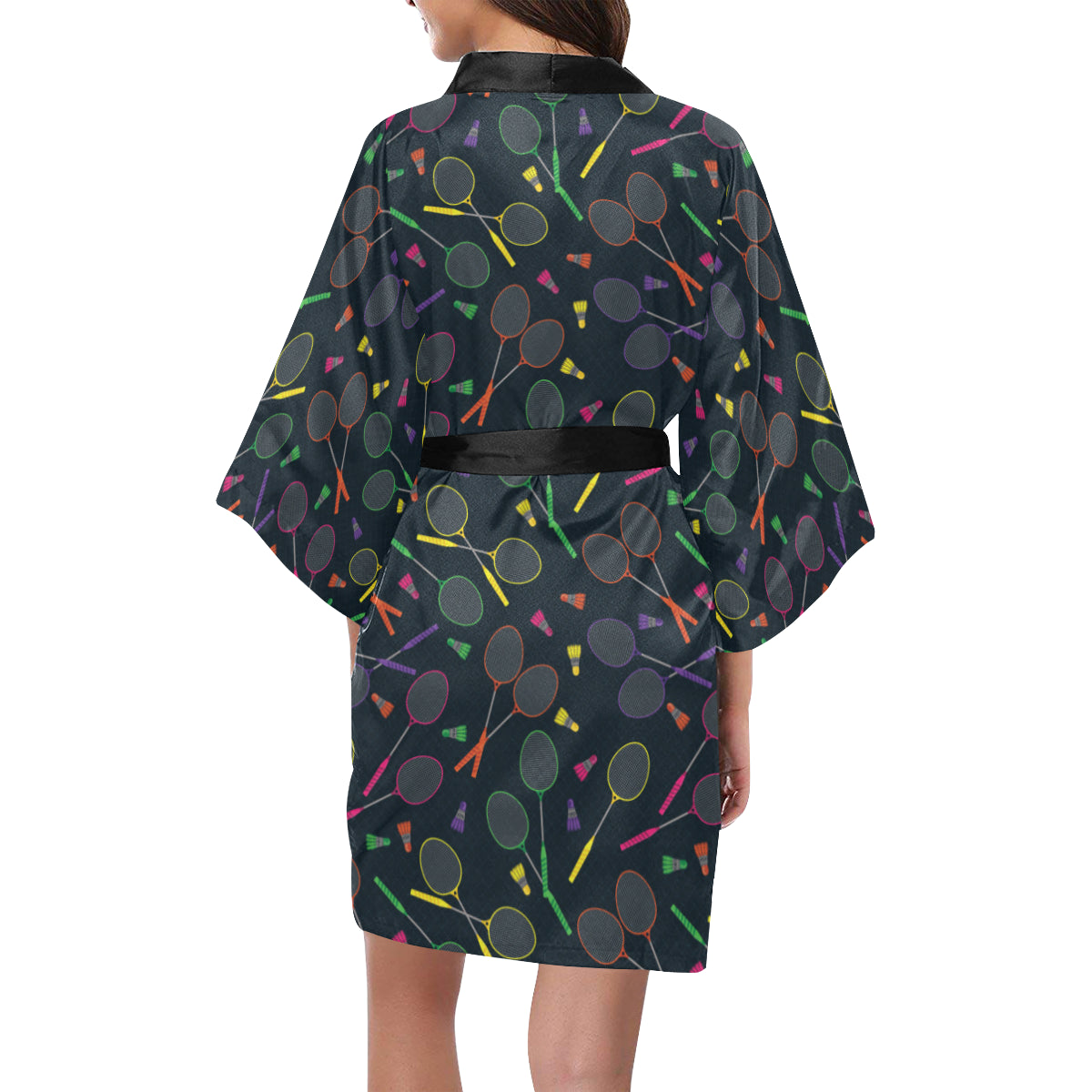 Badminton Pattern Print Design 04 Women's Short Kimono