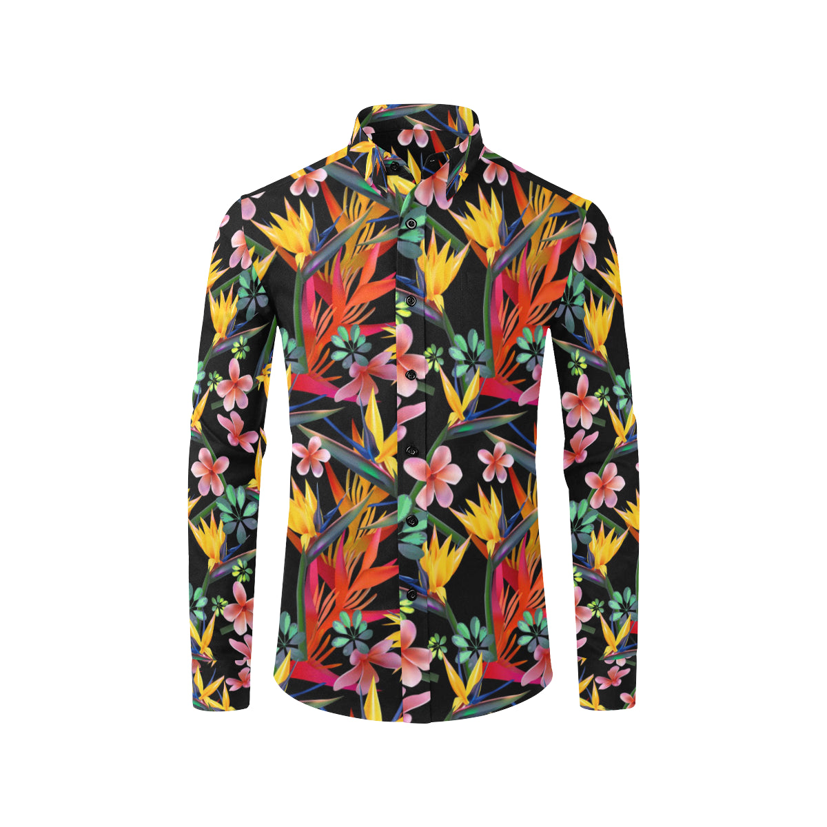 Tropical Flower Pattern Print Design TF015 Men's Long Sleeve Shirt