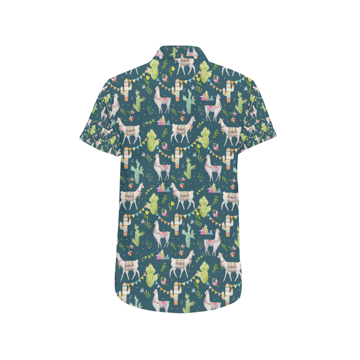 Llama with Cactus Design Print Men's Short Sleeve Button Up Shirt