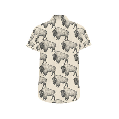 Bison Pattern Print Design 02 Men's Short Sleeve Button Up Shirt