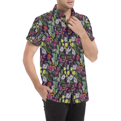 Cactus Pattern Print Design 08 Men's Short Sleeve Button Up Shirt