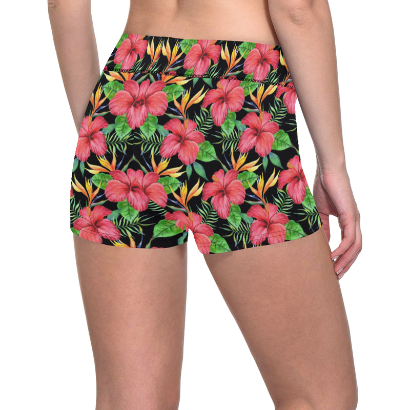 Red Hibiscus Pattern Print Design HB07 Yoga Shorts