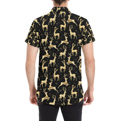 Deer Gold Pattern Men's Short Sleeve Button Up Shirt