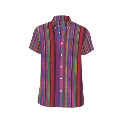 Serape Stripe Print Men's Short Sleeve Button Up Shirt