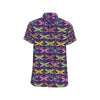 Dragonfly Neon Color Print Pattern Men's Short Sleeve Button Up Shirt