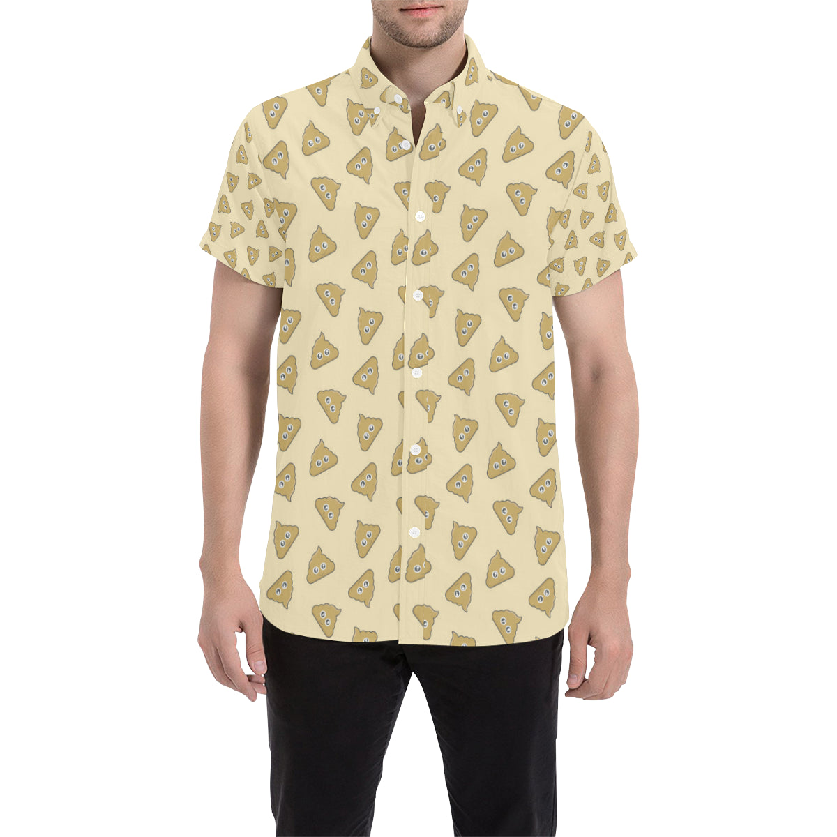 Poop Emoji Pattern Print Design A02 Men's Short Sleeve Button Up Shirt