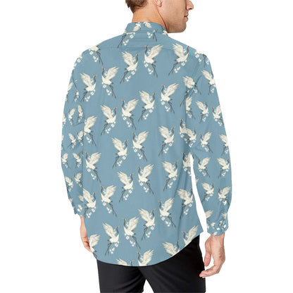 Crane Pattern Print Design 05 Men's Long Sleeve Shirt
