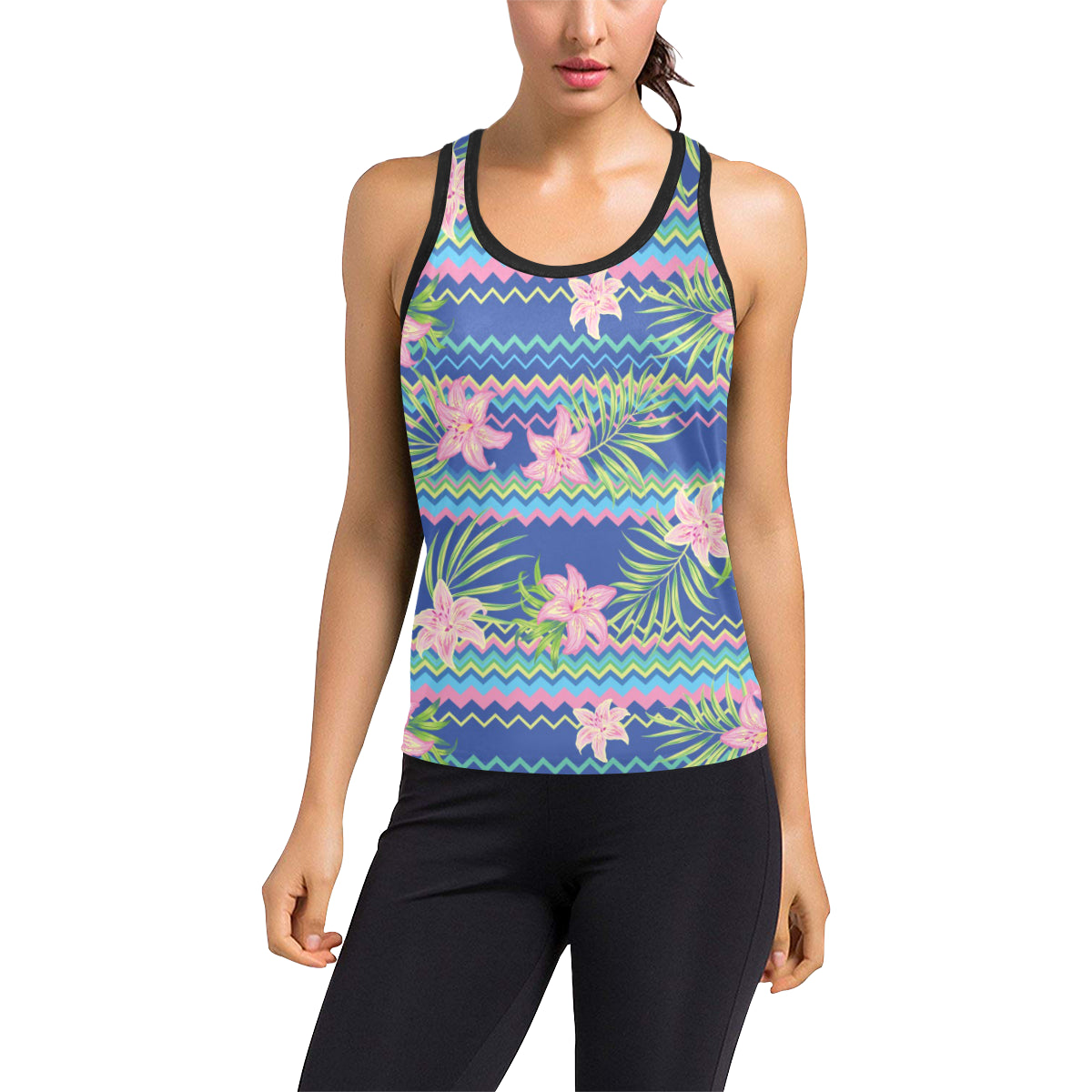Lily Pattern Print Design LY015 Women's Racerback Tank Top