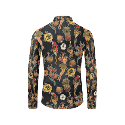 Hula Dancers Hawaiian Style Pattern Print Design 0 Men's Long Sleeve Shirt
