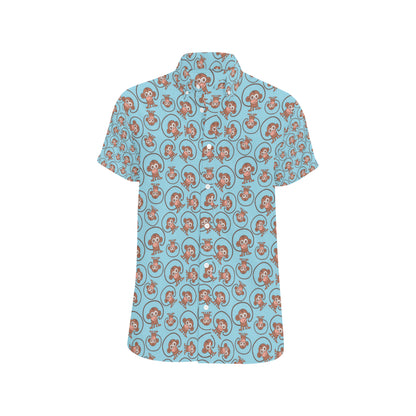 Monkey Cute Design Themed Print Men's Short Sleeve Button Up Shirt