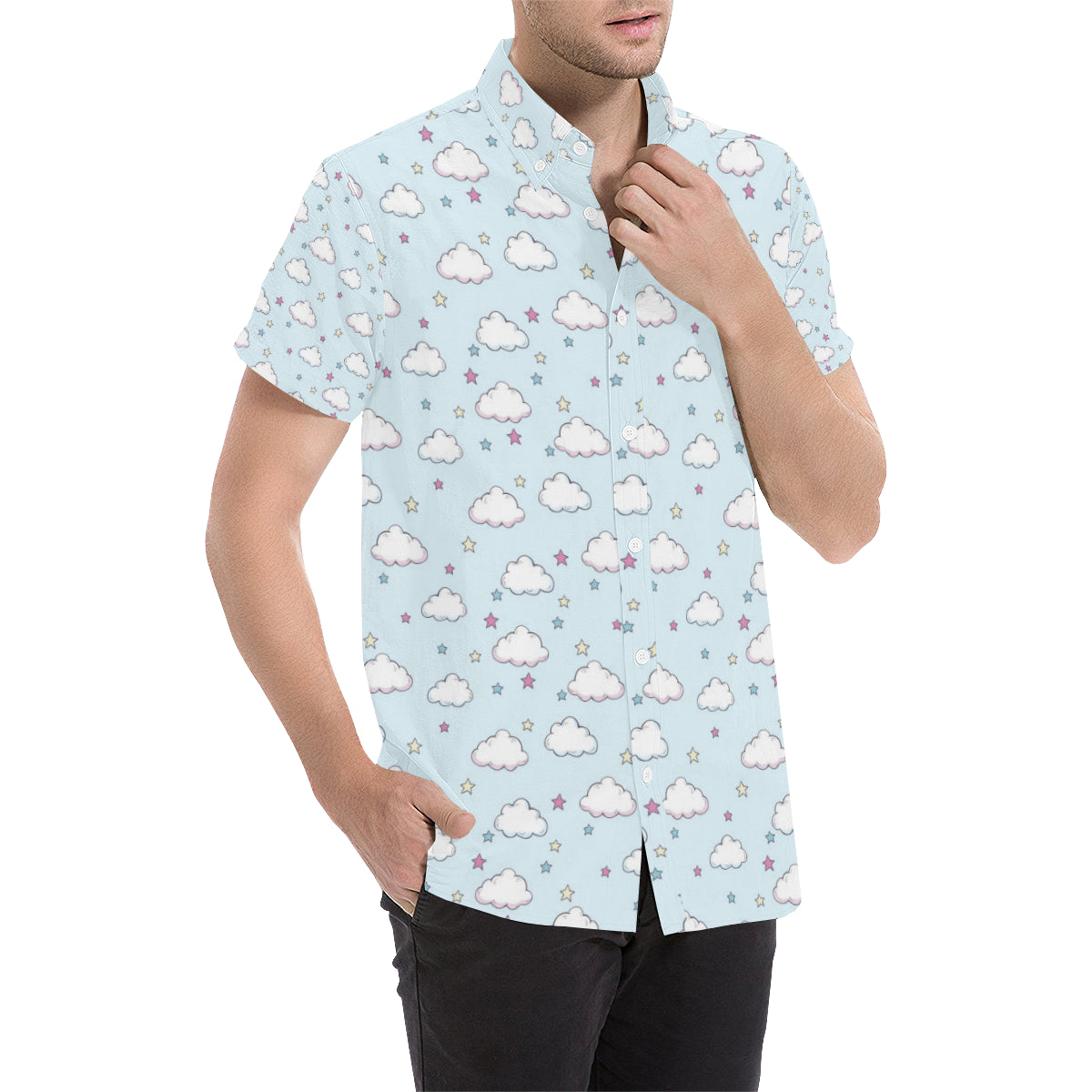 Cloud  Pattern Print Design 01 Men's Short Sleeve Button Up Shirt