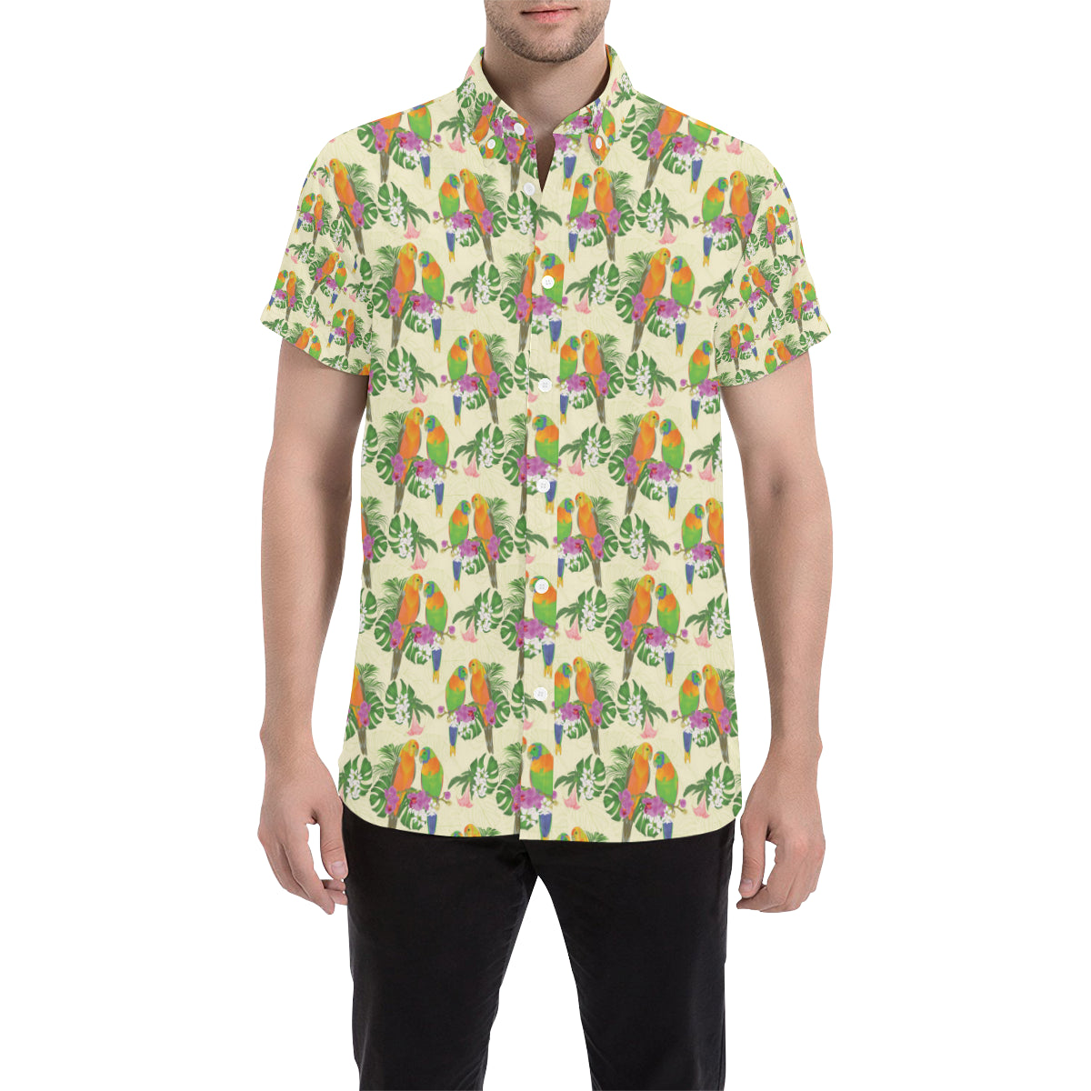 Conures Pattern Print Design 02 Men's Short Sleeve Button Up Shirt