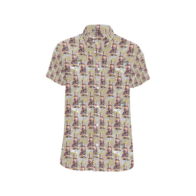 Buddha Pattern Print Design 07 Men's Short Sleeve Button Up Shirt