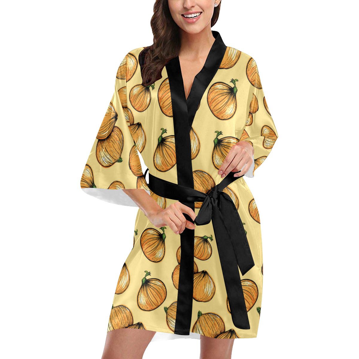 Onion Pattern Print Design A04 Women's Short Kimono
