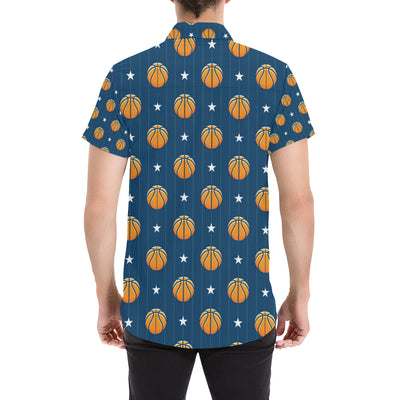 Basketball Star Print Pattern Men's Short Sleeve Button Up Shirt