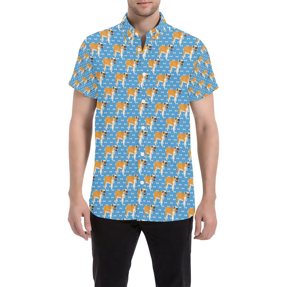 Bulldogs Pattern Print Design 06 Men's Short Sleeve Button Up Shirt