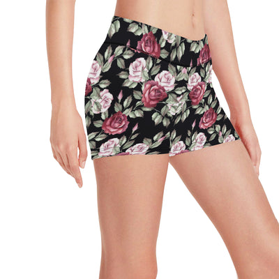 Rose Red Pink Pattern Print Design RO03 Yoga Shorts