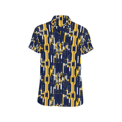 Cryptocurrency Chain Pattern Print Design 03 Men's Short Sleeve Button Up Shirt