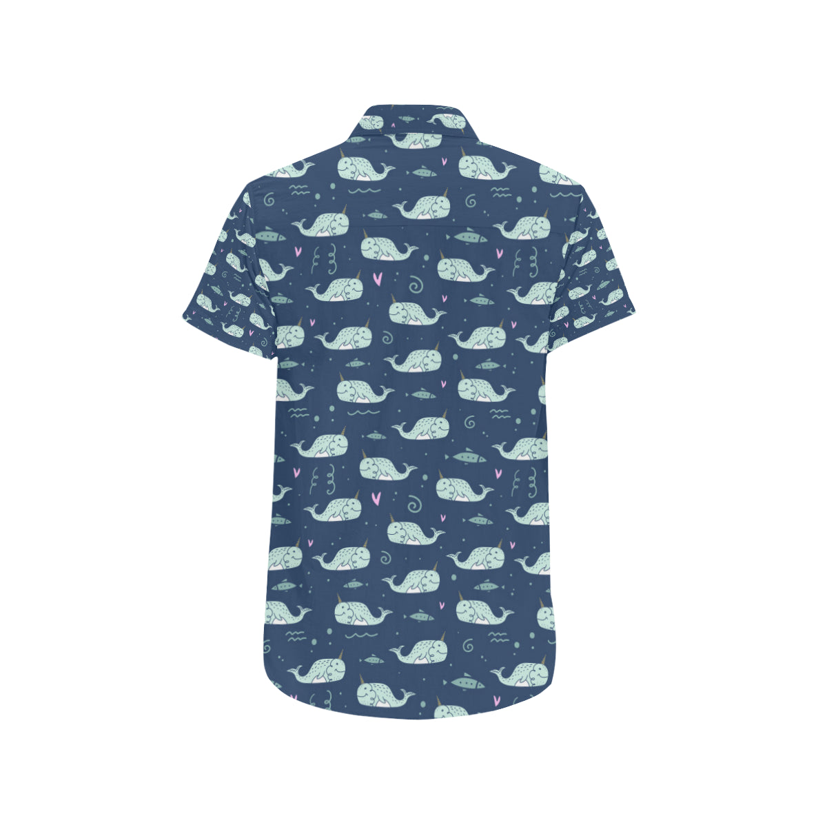 Narwhal Design Print Men's Short Sleeve Button Up Shirt