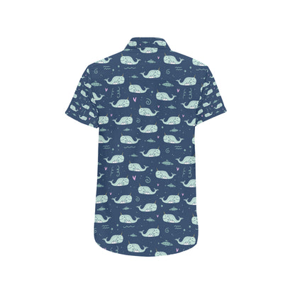 Narwhal Design Print Men's Short Sleeve Button Up Shirt