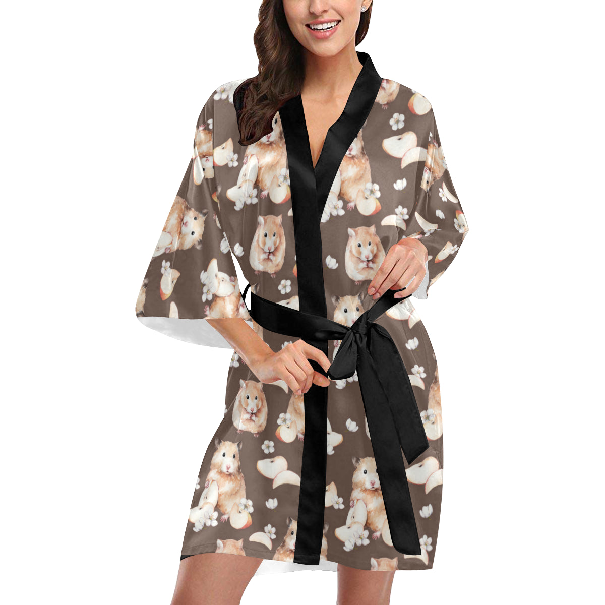Hamster Pattern Print Design 03 Women's Short Kimono