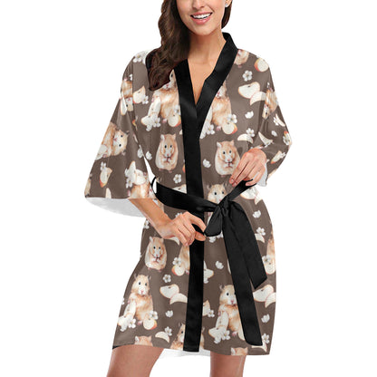Hamster Pattern Print Design 03 Women's Short Kimono