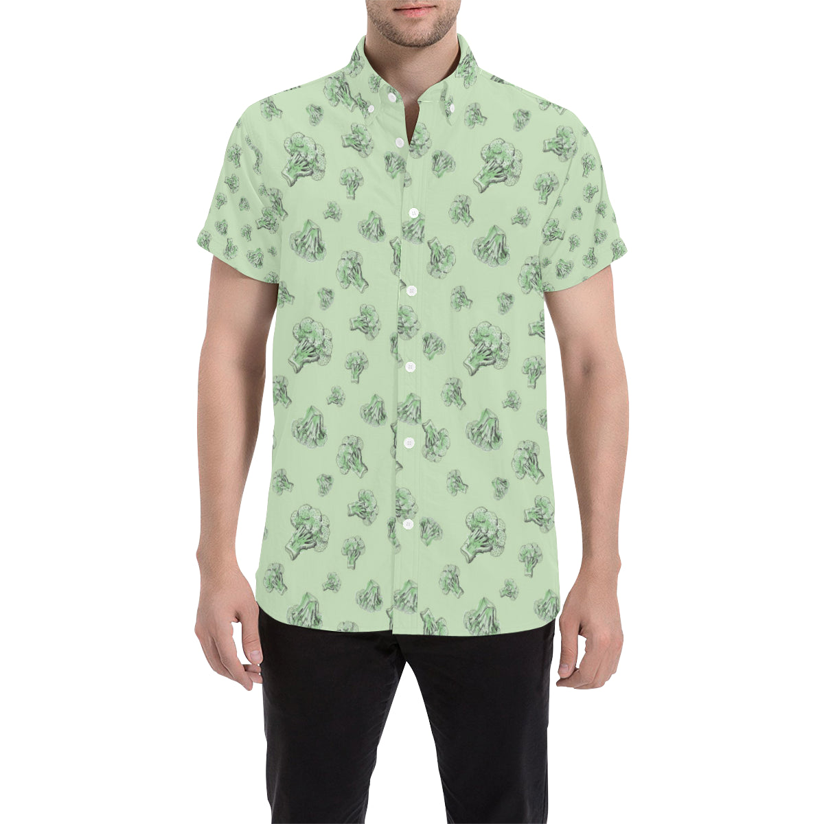 Broccoli Pattern Print Design 05 Men's Short Sleeve Button Up Shirt