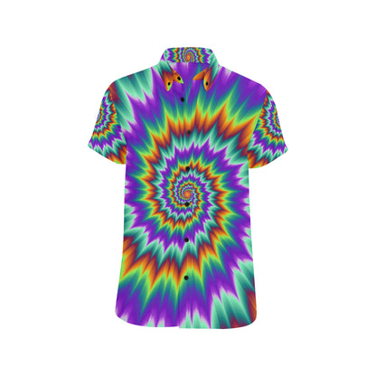 Optical illusion Pulsing fiery spirals Men's Short Sleeve Button Up Shirt