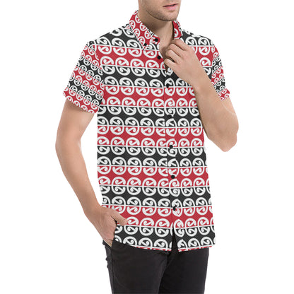 Maori Classic Themed Design Print Men's Short Sleeve Button Up Shirt