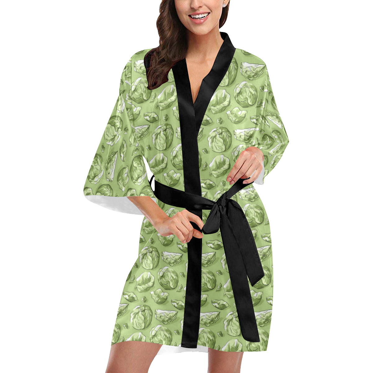 Brussels Sprouts Pattern Print Design 01 Women's Short Kimono