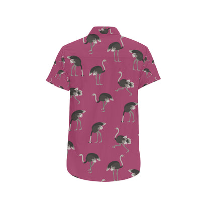 Emu Pattern Print Design 02 Men's Short Sleeve Button Up Shirt