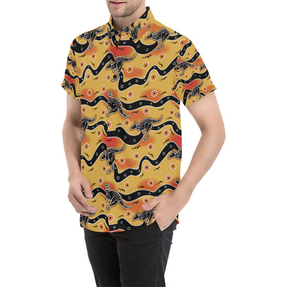 Kangaroos Aboriginal  Pattern Print Design 06 Men's Short Sleeve Button Up Shirt