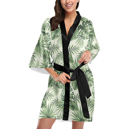 Palm Leaf Pattern Print Design A02 Women's Short Kimono