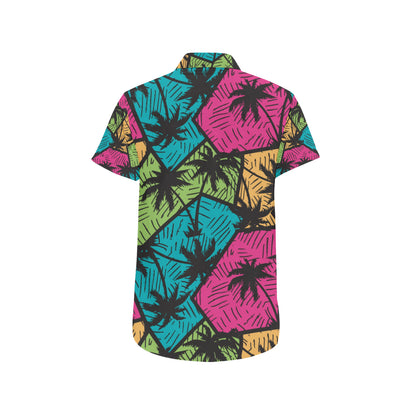 Palm Tree Pattern Print Design PT09 Men's Short Sleeve Button Up Shirt