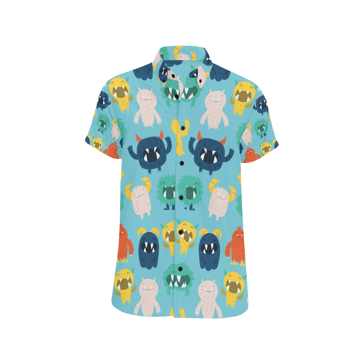 Monster Cartoon Pattern Print Design 03 Men's Short Sleeve Button Up Shirt