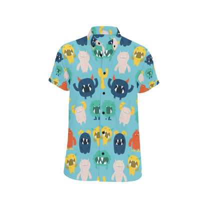 Monster Cartoon Pattern Print Design 03 Men's Short Sleeve Button Up Shirt