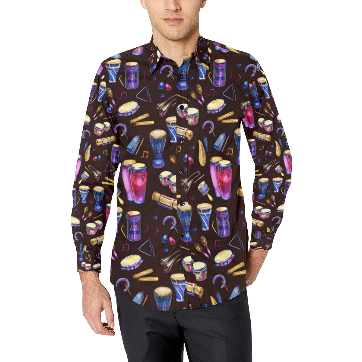 Percussion Neon Pattern Print Design 04 Men's Long Sleeve Shirt