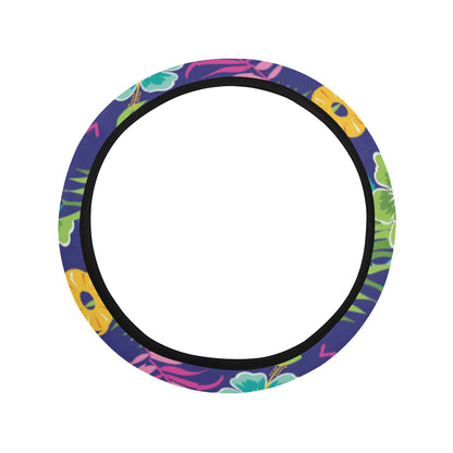 Hawaiian Themed Pattern Print Design H014 Steering Wheel Cover with Elastic Edge