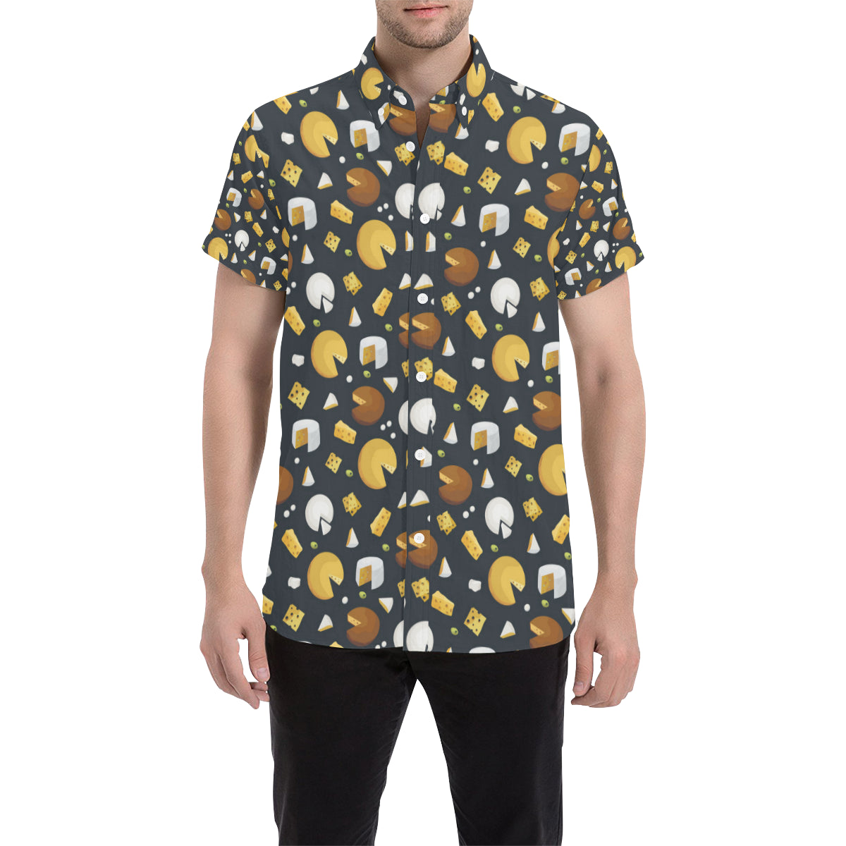 Cheese Pattern Print Design 03 Men's Short Sleeve Button Up Shirt