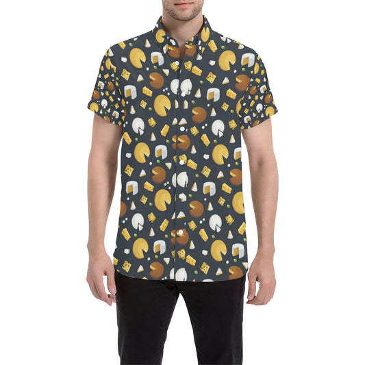 Cheese Pattern Print Design 03 Men's Short Sleeve Button Up Shirt