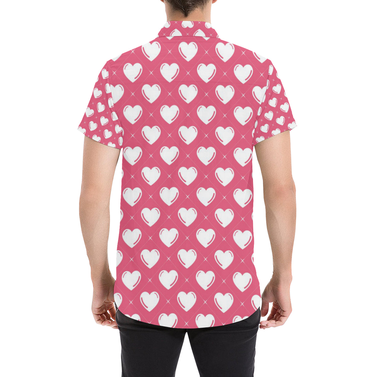 Heart Pattern Print Design HE07 Men's Short Sleeve Button Up Shirt