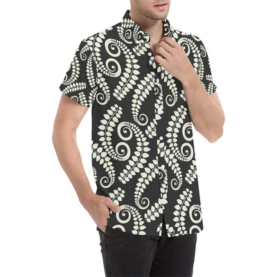 Fern Leave Print Pattern Men's Short Sleeve Button Up Shirt