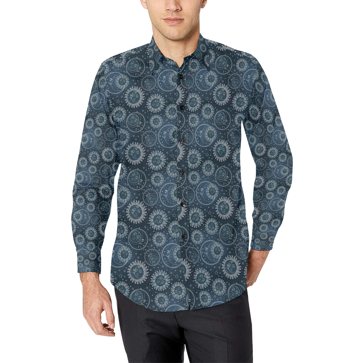 Sun Moon Tattoo Design Themed Print Men's Long Sleeve Shirt