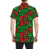 Red Hibiscus Embroidered Pattern Print Design HB03 Men's Short Sleeve Button Up Shirt