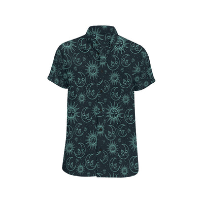 Sun Moon Magic Design Themed Print Men's Short Sleeve Button Up Shirt